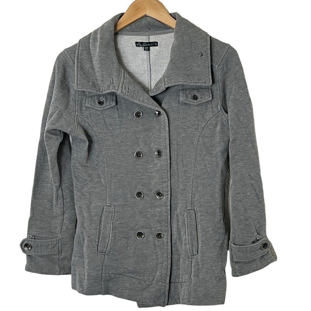 Ezekiel | Double Breasted gray hooded cotton blend jacket size extra sma…